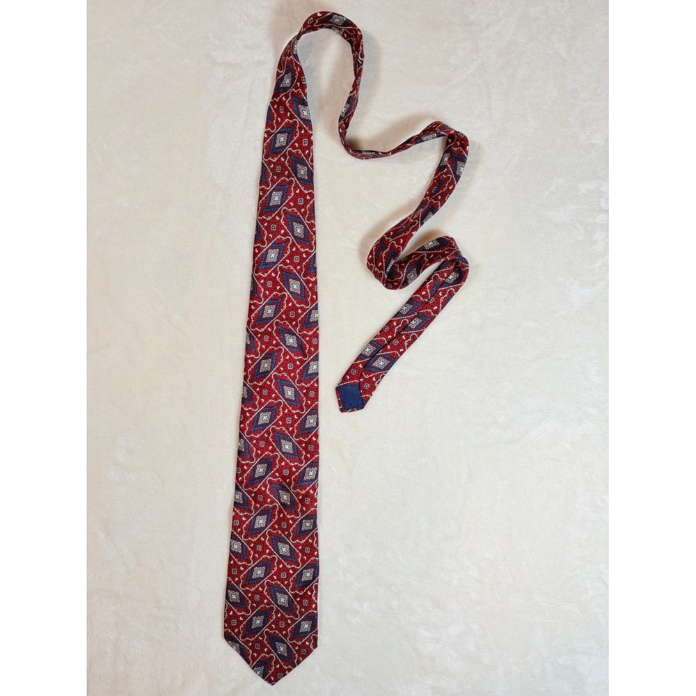 Liberty of London Men's Geometric Red Blue White 100% Silk Classic Tie Woven